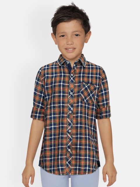 

Lee Cooper Boys Orange & Navy Blue Slim Fit Checked Casual Shirt