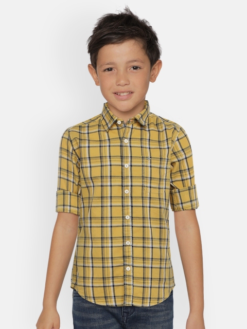 

Lee Cooper Boys Yellow Slim Fit Checked Casual Shirt