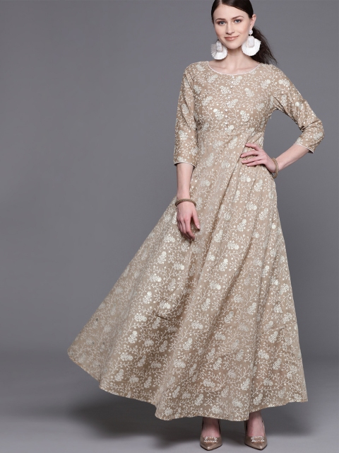 

AKS Couture Women Beige & White Printed Maxi Dress