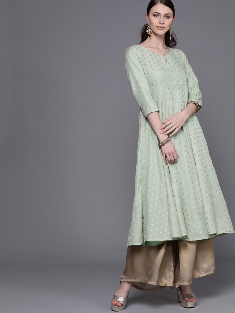

AKS Couture Women Green & Golden Woven Design Empire Anarkali Kurta