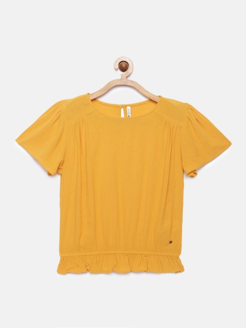

Lee Cooper Yellow Flared Sleeves Cinched Waist Top