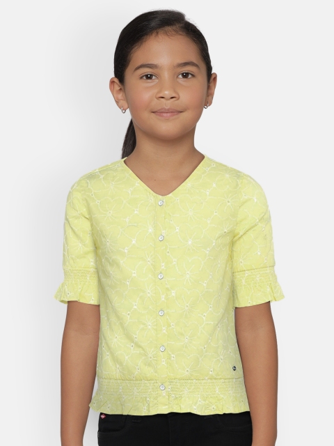 

Lee Cooper Girls Yellow Embroidered Blouson Pure Cotton Top