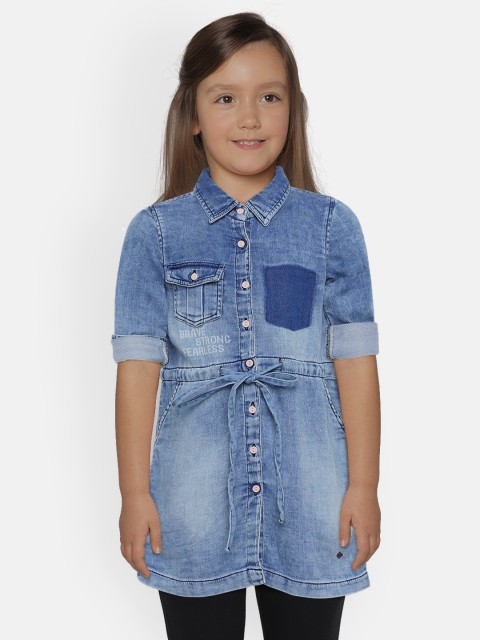 

Lee Cooper Girls Blue Washed Printed Denim Fit and Flare Dress