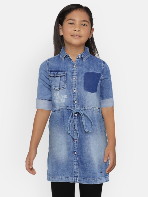 

Lee Cooper Girls Blue Washed Printed Denim Fit and Flare Dress