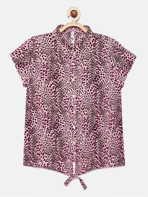 

Lee Cooper Girls Pink & Black Animal Printed Round Neck Shirt Style Top