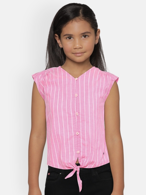 

Lee Cooper Girls Pink Striped Cinched Waist Pure Cotton Top