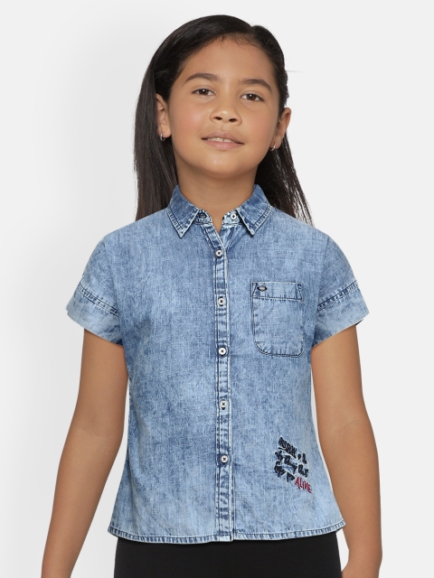 

Lee Cooper Girls Blue Typography Regular Fit Faded Denim Shirt