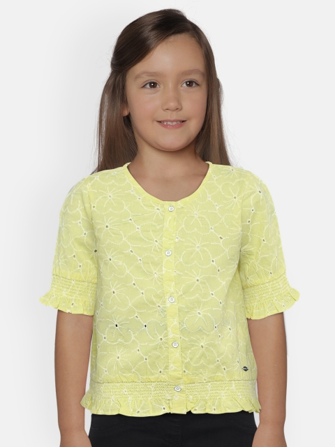 

Lee Cooper Girls Yellow Embroidered Blouson Pure Cotton Top