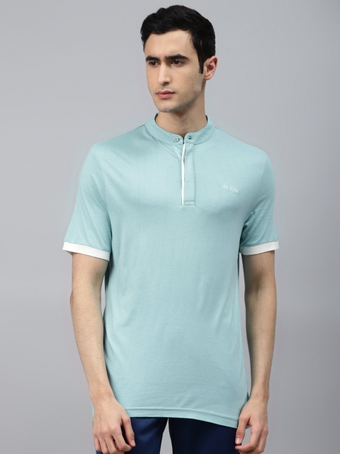 

Alcis Men Blue Solid Mandarin Collar T-shirt