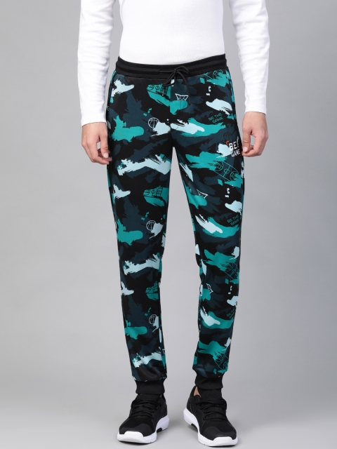 

Alcis Men Black & Teal Blue Straight Fit Printed Joggers