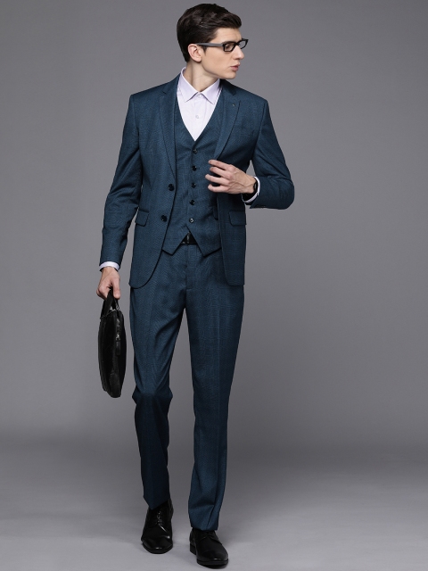 

Louis Philippe Men Navy Blue Checked Single-Breasted Slim Fit Formal Suit