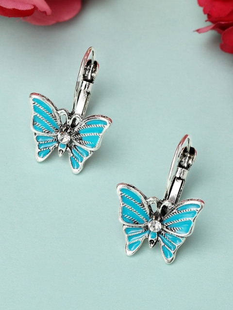

Rubans Silver-Toned & Blue Quirky Oxidised Drop Earrings