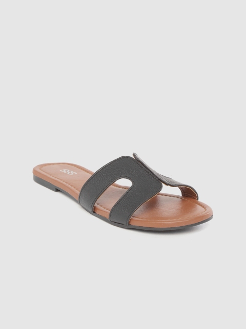 

Street Style Store Women Black Solid Open Toe Flats with Cut-Work Detail