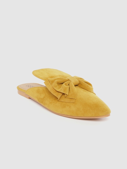 

Street Style Store Women Mustard Yellow Solid Mules with Bow Detail