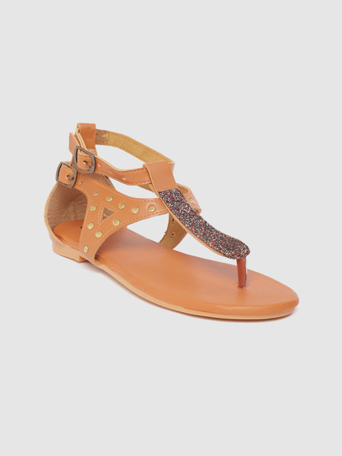 

Street Style Store Women Tan Brown & Black Glitter T-Strap Flats