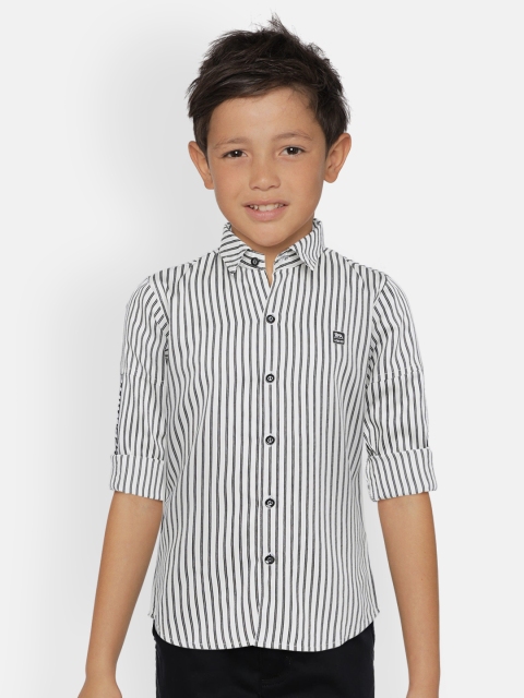 

Actuel Boys White & Black Regular Fit Striped Casual Shirt