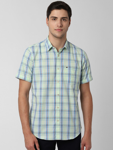 

Peter England Men Green & Blue Slim Fit Checked Casual Shirt