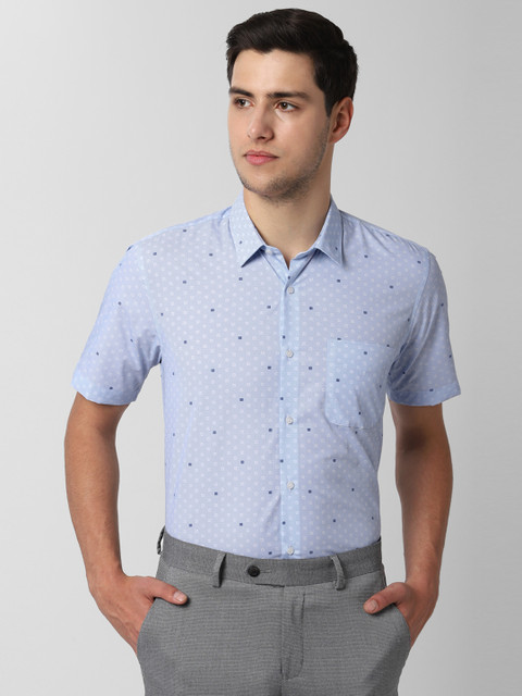 

Peter England Men Blue & Grey Melange Regular Fit Printed Formal Shirt