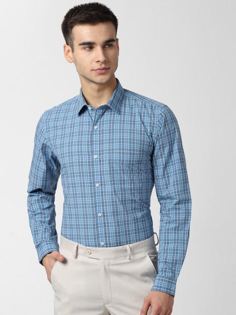 

Peter England Men Blue & Grey Slim Fit Checked Formal Shirt