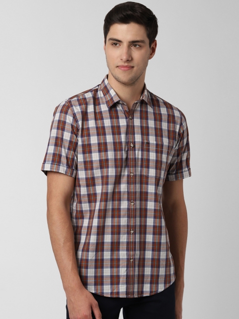 

Peter England Men Brown & Blue Slim Fit Checked Casual Shirt