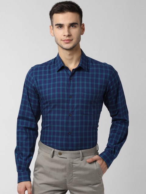 

Peter England Men Navy Blue Slim Fit Checked Formal Shirt