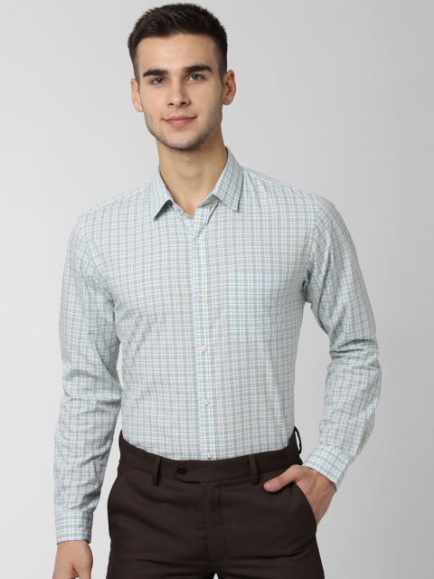 

Peter England Men Green & White Slim Fit Checked Formal Shirt