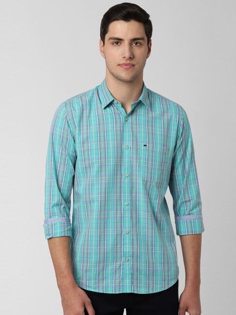 

Peter England Men Green & Blue Slim Fit Checked Casual Shirt