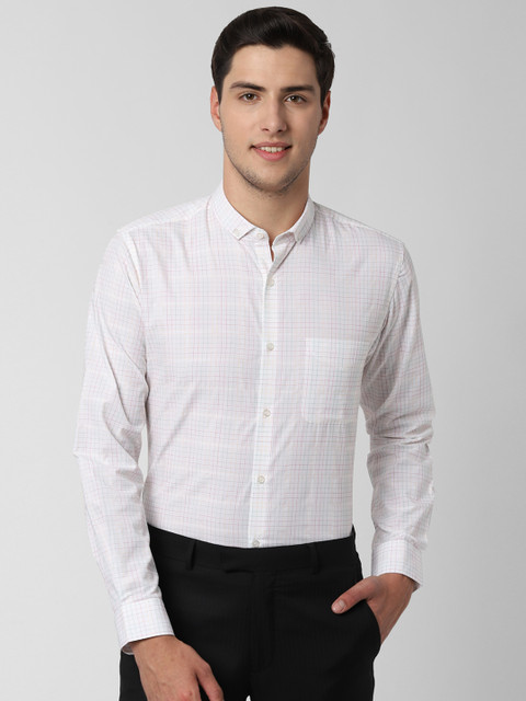 

Peter England Men White Slim Fit Checked Formal Shirt