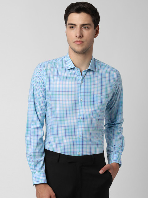 

Peter England Men Blue & Green Slim Fit Checked Formal Shirt