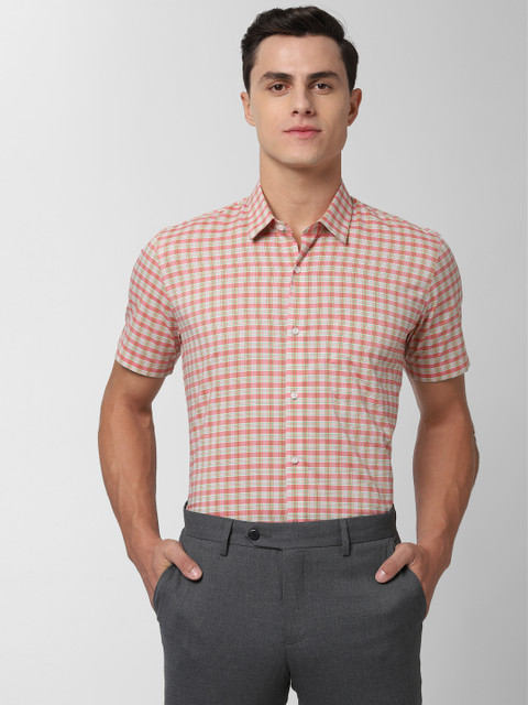 

Peter England Men Orange & Blue Slim Fit Checked Formal Shirt