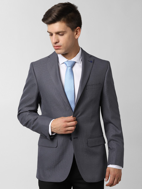 

Peter England Men Blue Self Design Tailored Fit Single-Breasted Formal Blazer