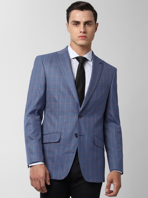 

Peter England Men Navy Blue Checked Tailored Fit Single-Breasted Formal Blazer