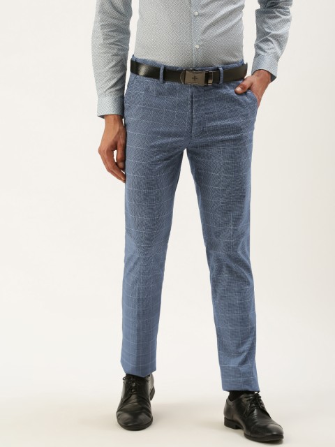

Peter England Men Blue Textured Slim Fit Formal Trousers