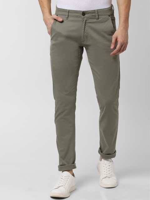 

Peter England Men Olive Green Slim Fit Self Design Regular Trousers