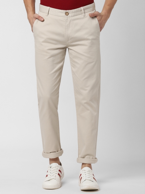 

Peter England Men Cream-Coloured Slim Fit Self Design Regular Trousers