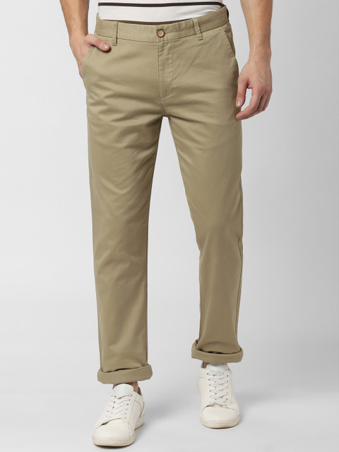 

Peter England Men Olive Green Slim Fit Self Design Regular Trousers