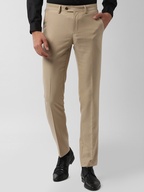 

Peter England Men Khaki Slim Fit Solid Formal Trousers