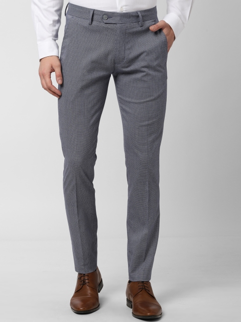 

Peter England Men Blue & White Slim Fit Self Design Formal Trousers
