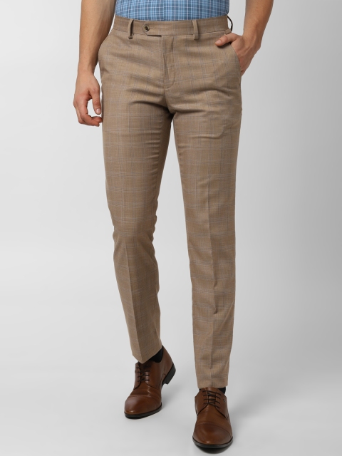 

Peter England Men Khaki Slim Fit Checked Formal Trousers