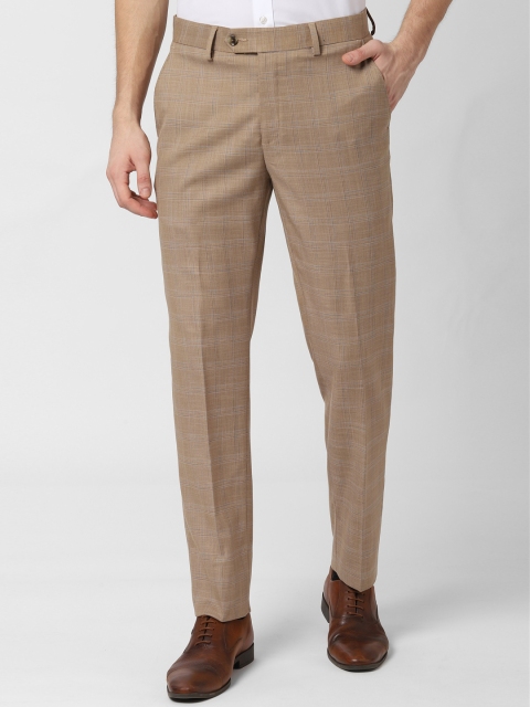 

Peter England Men Khaki Slim Fit Checked Formal Trousers