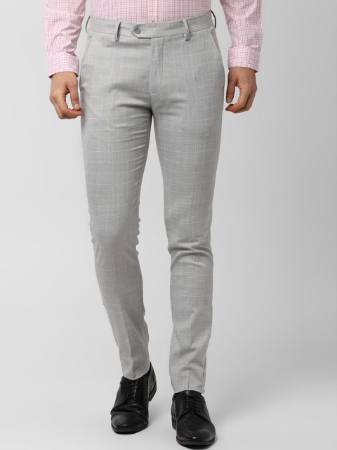 

Peter England Men Grey Slim Fit Checked Formal Trousers