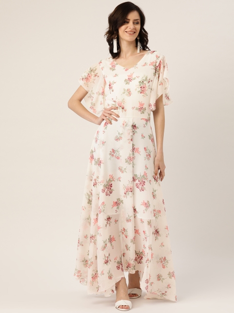 

Chinyere Women White & Pink Floral Printed Maxi Dress