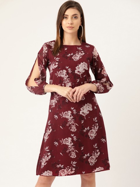 

Chinyere Women Maroon & Pink Floral Printed A-Line Dress