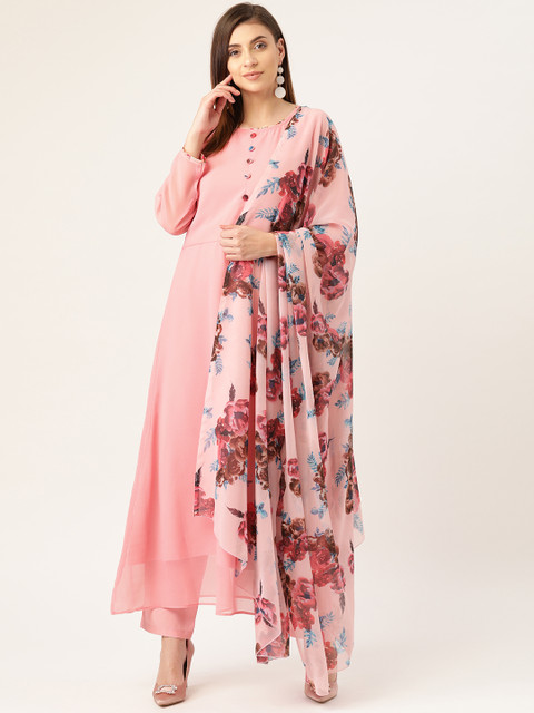 

Chinyere Women Pink Solid Kurta with Palazzos & Dupatta
