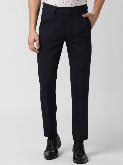 

Peter England Men Navy Blue Slim Fit Checked Formal Trousers