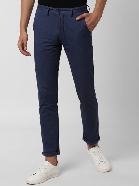 

Peter England Men Navy Blue Slim Fit Printed Regular Trousers