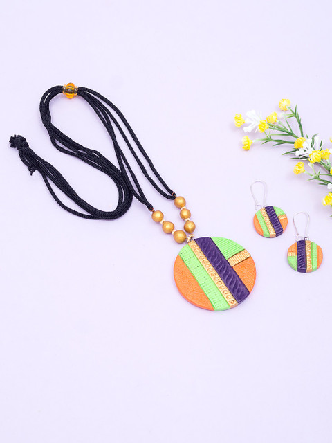 

Golden Peacock Multicoloured Terracotta Handcrafted Jewellery Set, Multi