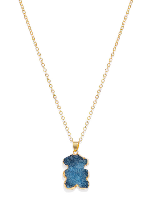 

Golden Peacock Blue Bear Shaped Pendant with Chain