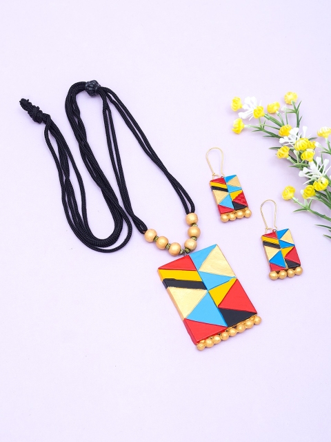 

Golden Peacock Multicoloured Terracotta Handcrafted Jewellery Set, Multi