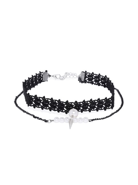 

Golden Peacock Black Rivet-Pearl Pendant Double Layer Choker